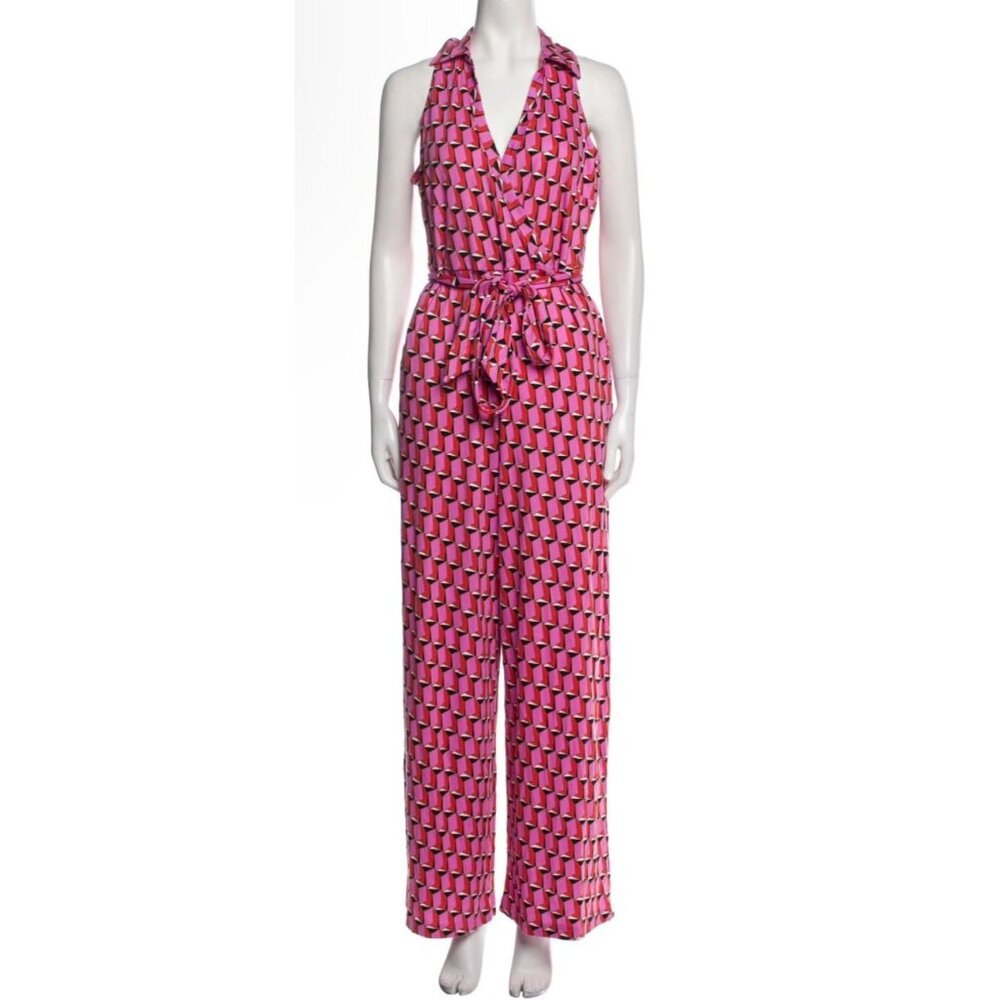 Diane Von Furstenberg X Target Women Pink Geometric Print Collar Jumpsuit XXS